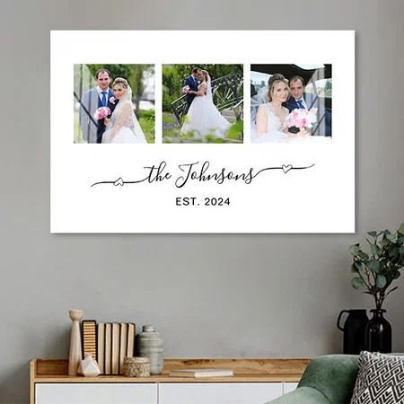 Three Wedding Photo Heart Swash Signature Customized Photo Printed Rectangle Horizontal Acrylic Photo Frame