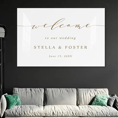Gold Simple and Modern Wedding Welcome Customized Photo Printed Rectangle Horizontal Acrylic Photo Frame