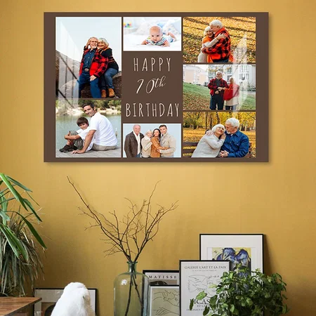 Photo Collage 7 Picture Warm Brown 70th Birthday Customized Photo Printed Rectangle Horizontal Acrylic Photo Frame