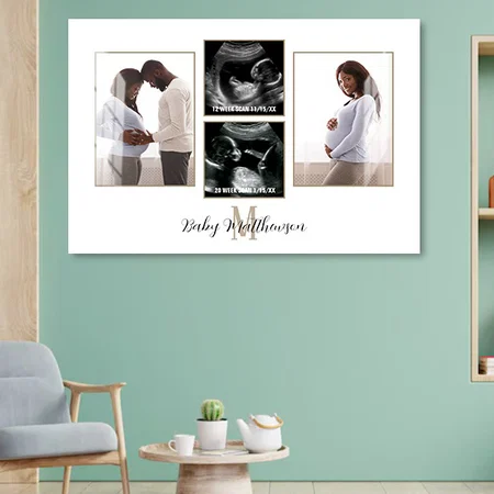 Pregnancy 4 photo Collage Monogram Initial Customized Photo Printed Rectangle Horizontal Acrylic Photo Frame