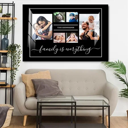 6 Photo Collage Family Name Quote Black Customized Photo Printed Rectangle Horizontal Acrylic Photo Frame