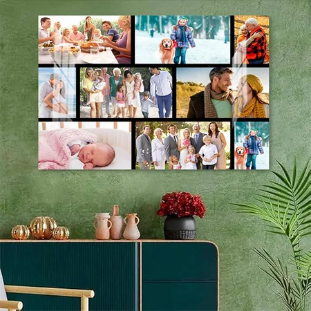 Masonry Grid 9 Photo Collage Black Customized Photo Printed Rectangle Horizontal Acrylic Photo Frame