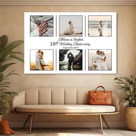 Minimalist 6 Photo 10th Wedding Anniversary Customized Photo Printed Rectangle Horizontal Acrylic Photo Frame