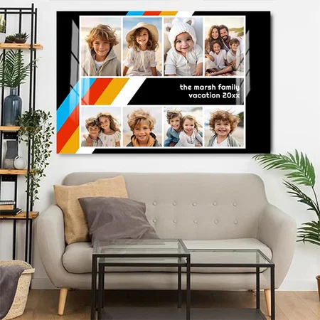Retro Stripe - 8 Photo Collage Customized Photo Printed Rectangle Horizontal Acrylic Photo Frame