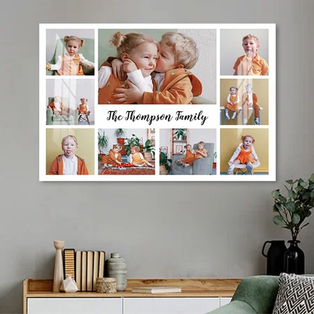 Simple Calligraphy Family Name Photo Collage Customized Photo Printed Rectangle Horizontal Acrylic Photo Frame