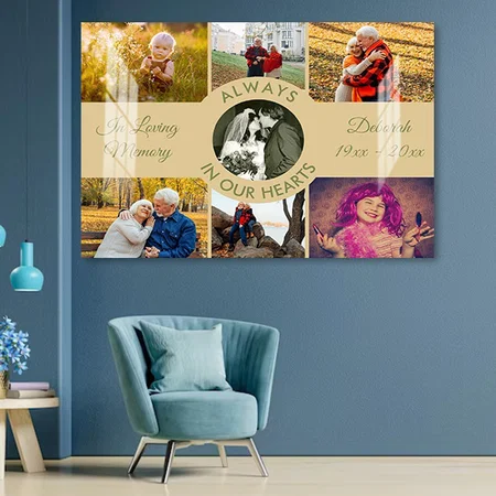 Always in our Hearts Memorial Photo Collage Customized Photo Printed Rectangle Horizontal Acrylic Photo Frame