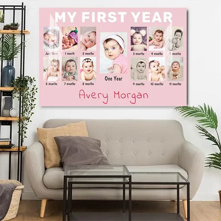 Baby's First Year Custom 12 Months Photo Collage Customized Photo Printed Rectangle Horizontal Acrylic Photo Frame