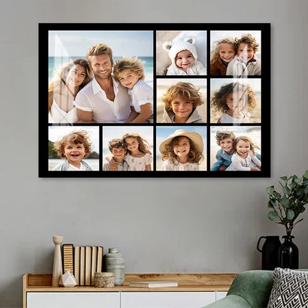 Black 9 Photo Square Collage Customized Photo Printed Rectangle Horizontal Acrylic Photo Frame