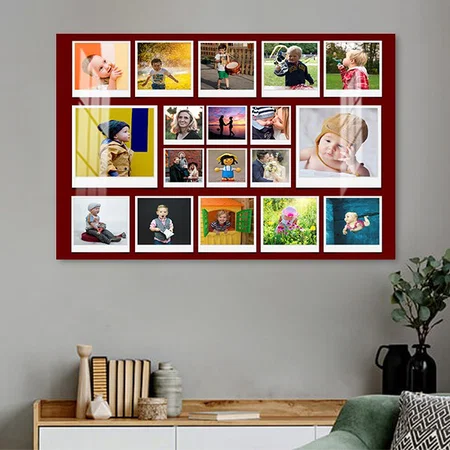 18 Photo Collage Modern Trendy Red Customized Photo Printed Rectangle Horizontal Acrylic Photo Frame