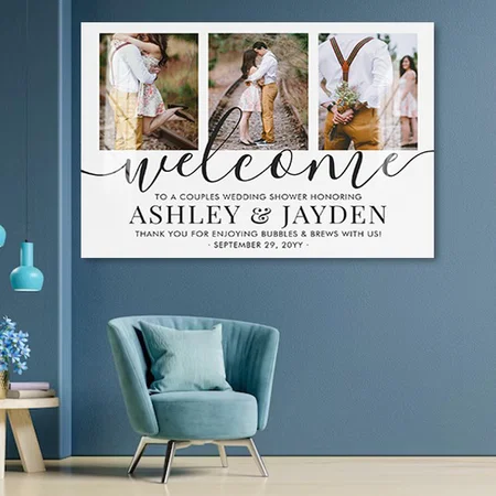 Couples Wedding Shower Elegant 3 Photo Welcome Customized Photo Printed Rectangle Horizontal Acrylic Photo Frame