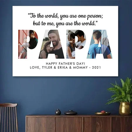 Modern PAPA Chic Photo Collage Happy Father's Day Customized Photo Printed Rectangle Horizontal Acrylic Photo Frame
