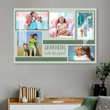 Grandkids Make Life Grand Photo Collage Customized Photo Printed Rectangle Horizontal Acrylic Photo Frame