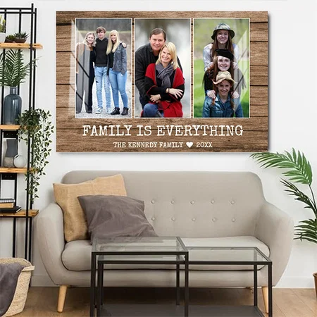 Rustic Wood 3 Photo Collage Family Name Quote Customized Photo Printed Rectangle Horizontal Acrylic Photo Frame