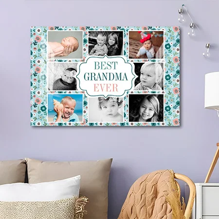 Best Grandma Ever Floral Photo Collage Customized Photo Printed Rectangle Horizontal Acrylic Photo Frame