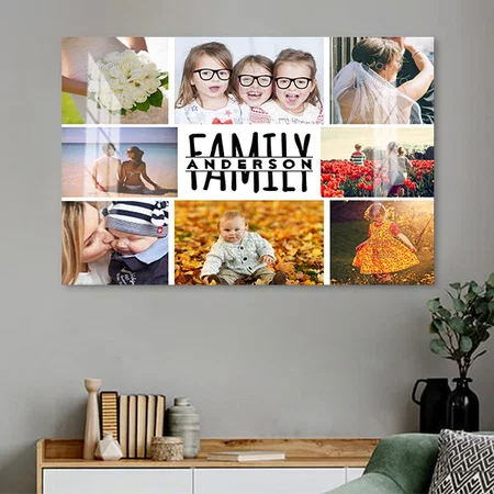 Family 8 Photo Collage Customized Photo Printed Rectangle Horizontal Acrylic Photo Frame