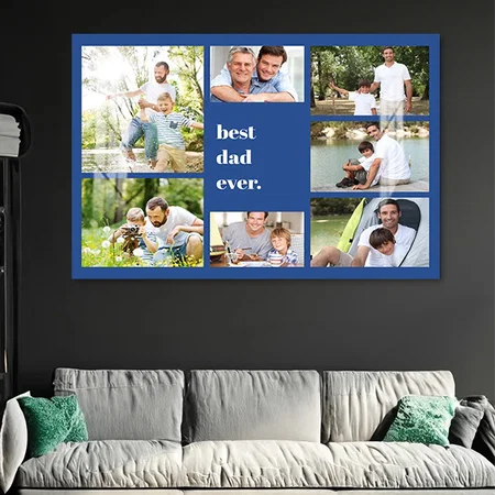Best Dad Ever 7 Photo Collage Blue Customized Photo Printed Rectangle Horizontal Acrylic Photo Frame