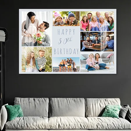 Photo Collage 7 Picture Dusty Blue 30th Birthday Customized Photo Printed Rectangle Horizontal Acrylic Photo Frame