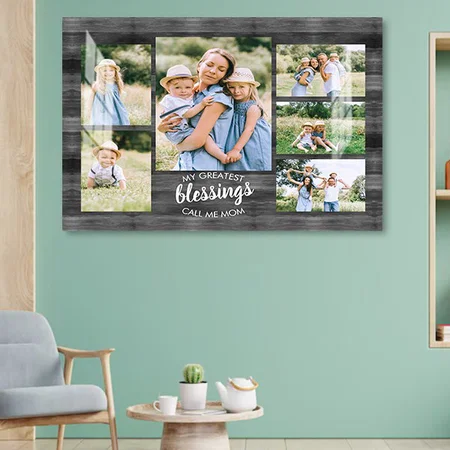 My Greatest Blessings Mom Quote 6 Photo Grey Wood Customized Photo Printed Rectangle Horizontal Acrylic Photo Frame