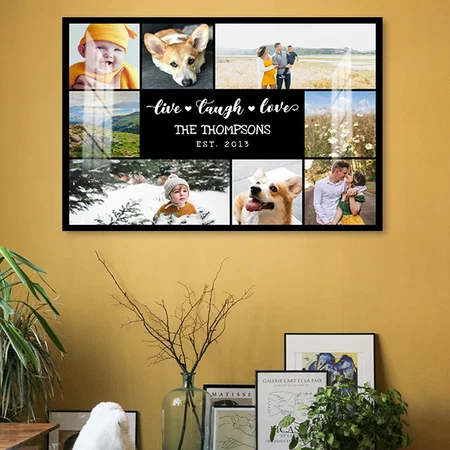 Live Laugh Love Black Photo Collage Customized Photo Printed Rectangle Horizontal Acrylic Photo Frame