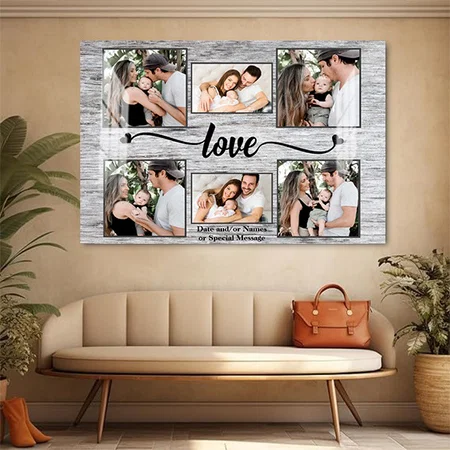 Love Heart Family Photo Collage Customized Photo Printed Rectangle Horizontal Acrylic Photo Frame