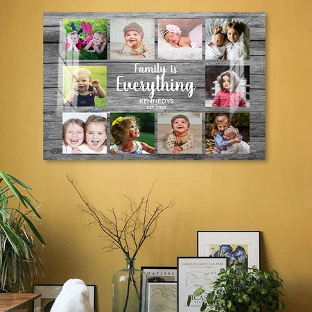 Rustic Gray Wood 10 Photo Collage Family Customized Photo Printed Rectangle Horizontal Acrylic Photo Frame