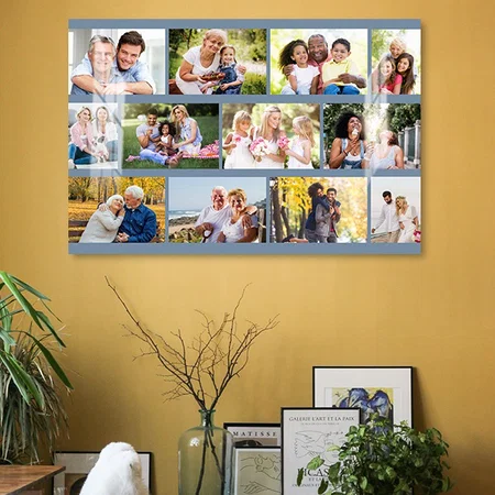 Modern 12 Photo Masonry Grid Blue Customized Photo Printed Rectangle Horizontal Acrylic Photo Frame