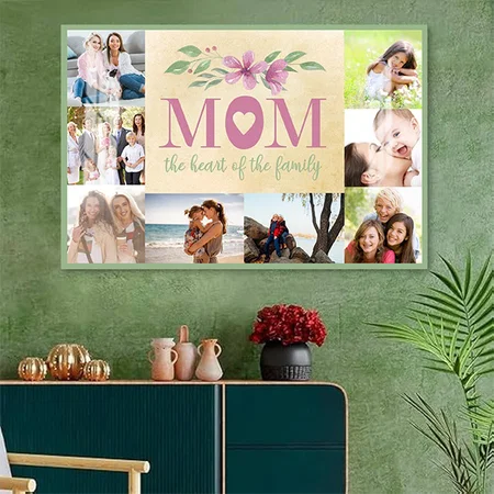 Photo Collage - Mom the Heart of the Family Customized Photo Printed Rectangle Horizontal Acrylic Photo Frame