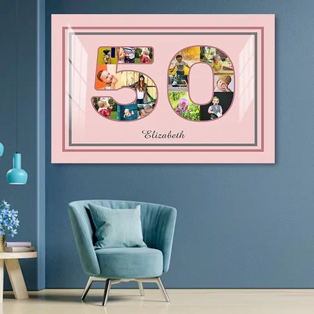 50th Birthday Party Photo Collage Customized Photo Printed Rectangle Horizontal Acrylic Photo Frame
