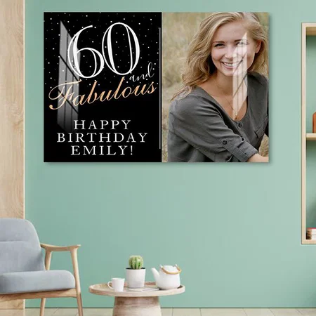 60 and Fabulous Elegant Black 60th Birthday Customized Photo Printed Rectangle Horizontal Acrylic Photo Frame