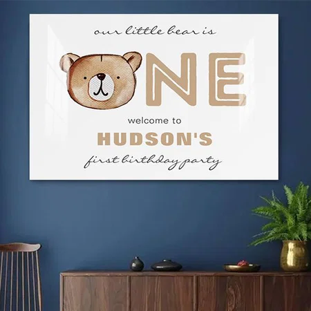 Bear Birthday Welcome Sign Customized Photo Printed Rectangle Horizontal Acrylic Photo Frame