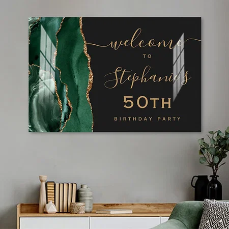 50th Birthday Emerald Green Gold Agate Welcome Customized Photo Printed Rectangle Horizontal Acrylic Photo Frame