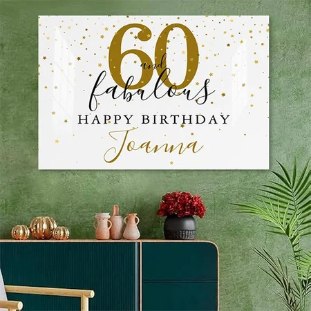 60 and Fabulous Gold and Black Birthday Party Sign Customized Photo Printed Rectangle Horizontal Acrylic Photo Frame
