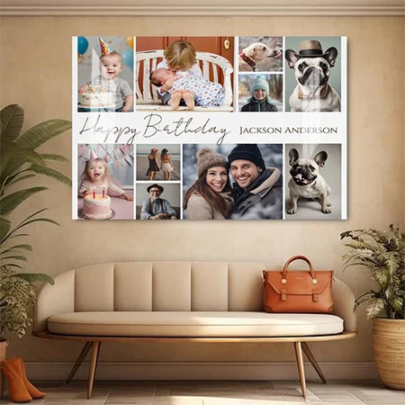 Happy Birthday Any Age 10 Multiple Photo Customized Photo Printed Rectangle Horizontal Acrylic Photo Frame