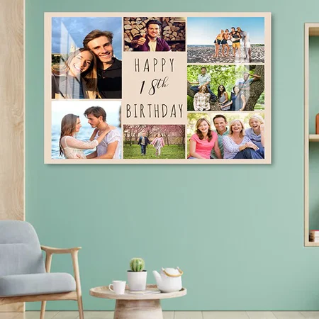 Photo Collage 7 Picture Beige Brown 18th Birthday Customized Photo Printed Rectangle Horizontal Acrylic Photo Frame