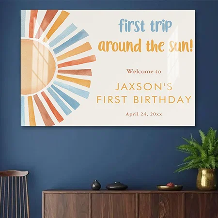 First Trip Around The Sun First Birthday Party Customized Photo Printed Rectangle Horizontal Acrylic Photo Frame