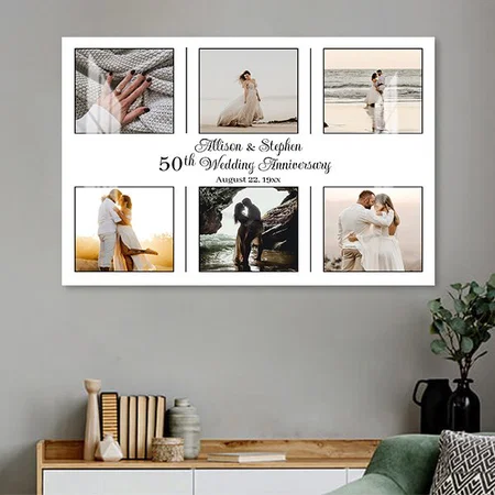 Minimalist 6 Photo 50th Wedding Anniversary Customized Photo Printed Rectangle Horizontal Acrylic Photo Frame
