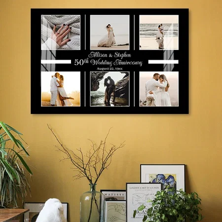 Minimalist 6 Photo 50th Wedding Anniversary Customized Photo Printed Rectangle Horizontal Acrylic Photo Frame