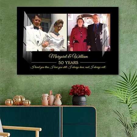 Now and Then Photos Gold Text Anniversary Photo Customized Photo Printed Rectangle Horizontal Acrylic Photo Frame
