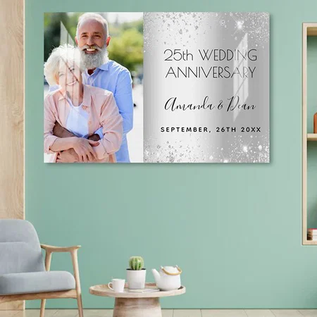 25th Silver Wedding Anniversary Photo Glitter Customized Photo Printed Rectangle Horizontal Acrylic Photo Frame