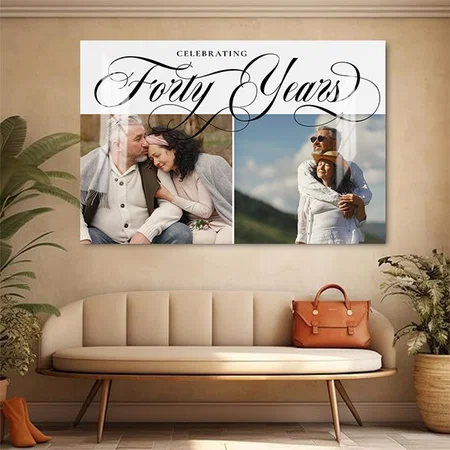 Swirls & 2 Photos 40th Wedding Anniversary Customized Photo Printed Rectangle Horizontal Acrylic Photo Frame
