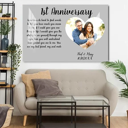 1st Anniversary Photo Heart Customized Photo Printed Rectangle Horizontal Acrylic Photo Frame
