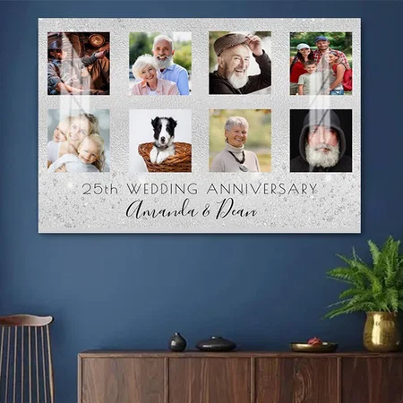 25th Silver Wedding Wnniversary Photo Collage Customized Photo Printed Rectangle Horizontal Acrylic Photo Frame