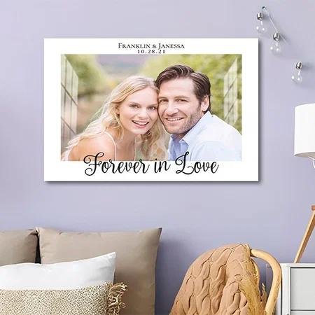 Modern Wedding Typography Forever in Love Photo Customized Photo Printed Rectangle Horizontal Acrylic Photo Frame