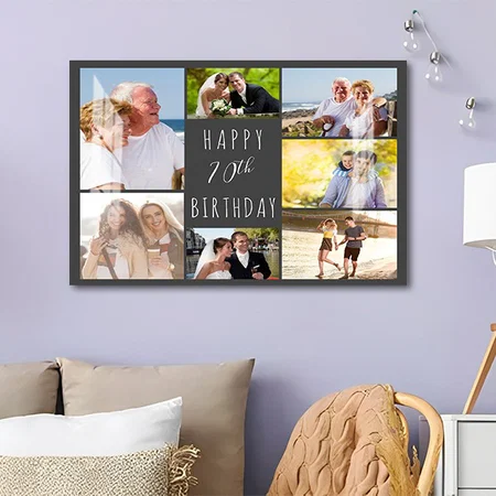 Photo Collage 7 Picture Grey White 90th Birthday Customized Photo Printed Rectangle Horizontal Acrylic Photo Frame