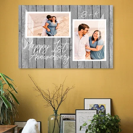 Wood 1st Wedding Anniversary Custom Photo Collage Customized Photo Printed Rectangle Horizontal Acrylic Photo Frame