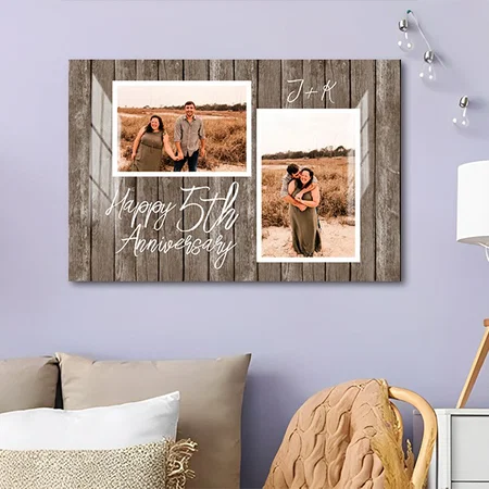 Photo Collage Custom Wood 5th Wedding Anniversary Customized Photo Printed Rectangle Horizontal Acrylic Photo Frame