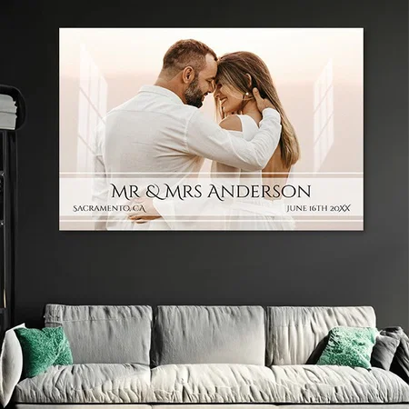 Elegant Wedding Photo Anniversary Date Customized Photo Printed Rectangle Horizontal Acrylic Photo Frame