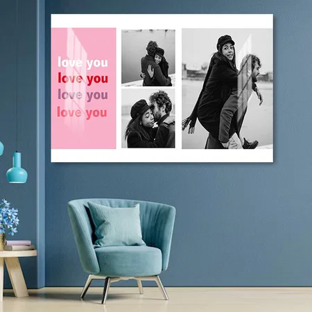 Three Collage Photo | Colorful Love You Valentine Customized Photo Printed Rectangle Horizontal Acrylic Photo Frame