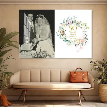 50th Golden Wedding Anniversary Photo Floral Roses Customized Photo Printed Rectangle Horizontal Acrylic Photo Frame