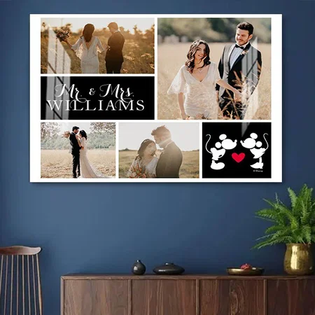 Mr. & Mrs. Wedding Photo Collage Customized Photo Printed Rectangle Horizontal Acrylic Photo Frame